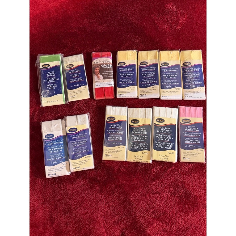 Wrights Bias Tape Quilt Binding Lot Mixed Colors Sewing Trim Bundle